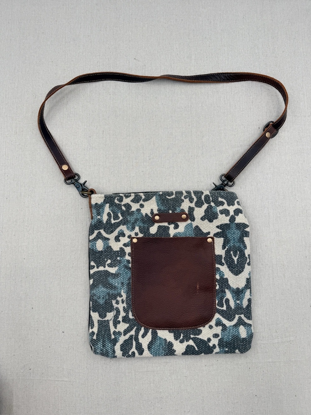 Myra Bag Canvas & Leather Crossbody Bag - Blue Pattern
